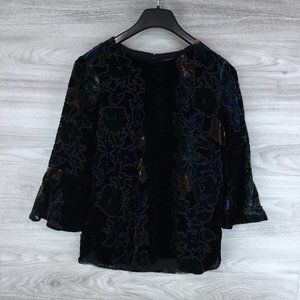 Calvin Klein Black Velvet Paisley Long Sleeve Top